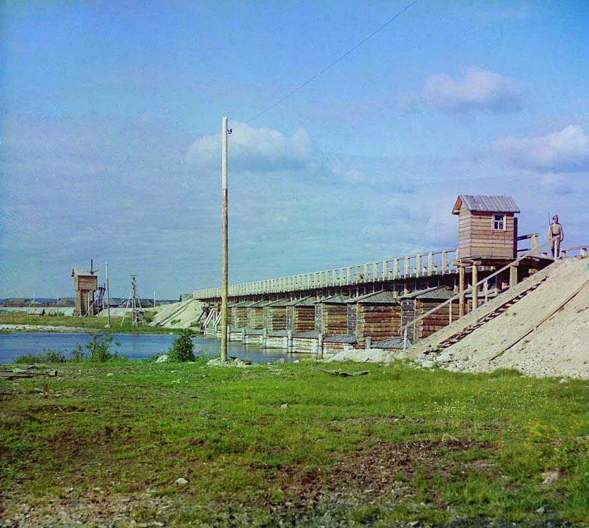 С. М. Прокудин-Горский. Ж.д. мост при устье р. Суны 1916 год