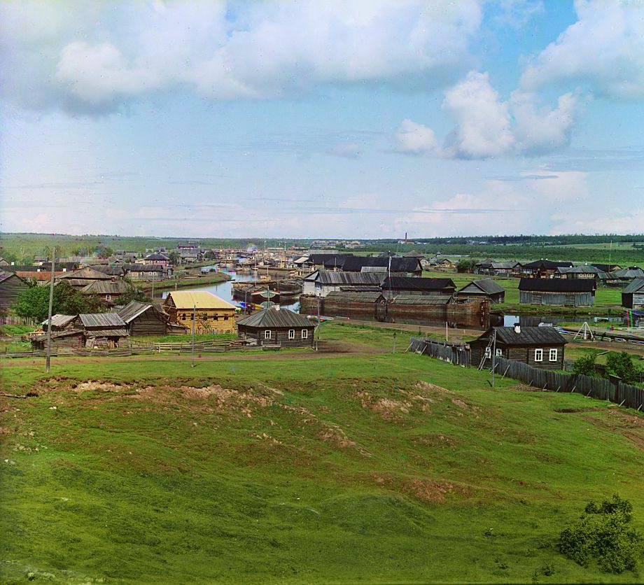 С. М. Прокудин-Горский. Вид на город и реку Вытегру. 1909 год